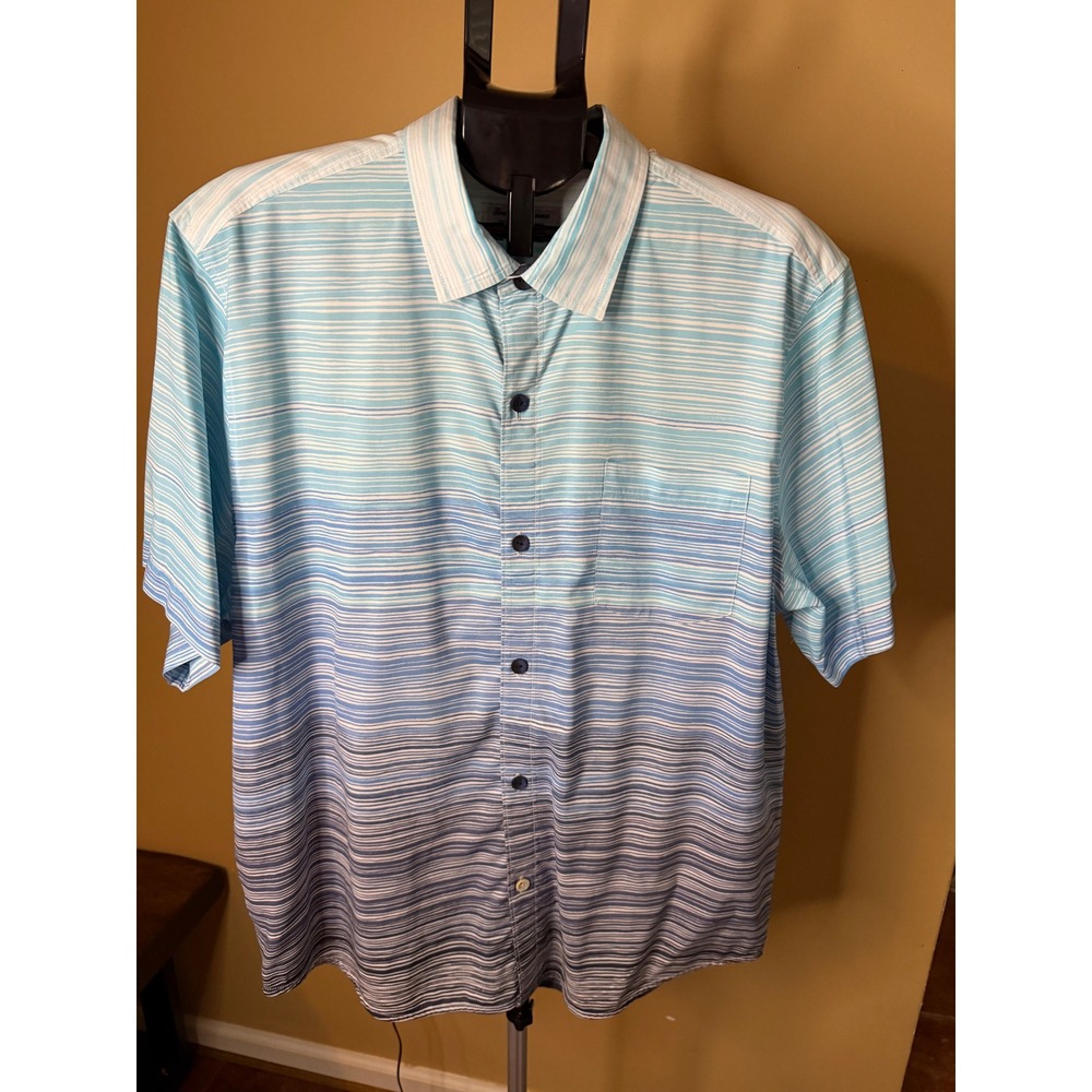 Tommy Bahama Coconut Point IslandZone Blue Ombre‎ Stripe Short Sleeve Shirt Mens